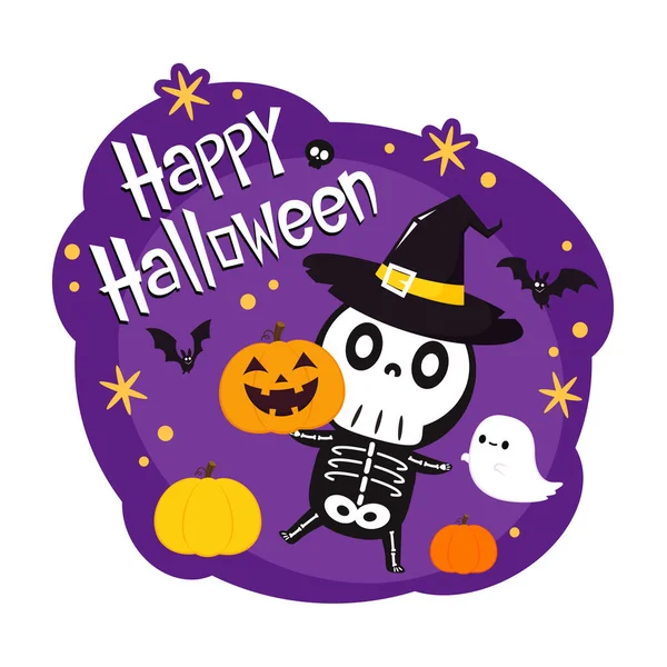 Cute Halloween Skeleton Cartoon Skeleton Halloween Day Halloween Character Cartoon — Archivo Imágenes Vectoriales