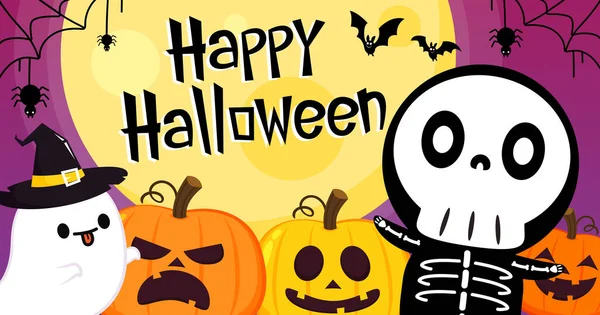 Happy Halloween Greeting Card Cute Pumpkin Holidays Cartoon Character Halloween — Archivo Imágenes Vectoriales