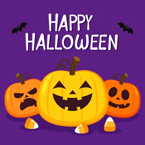 Happy Halloween Greeting Card Cute Pumpkin Holidays Cartoon Character Halloween — Wektor stockowy