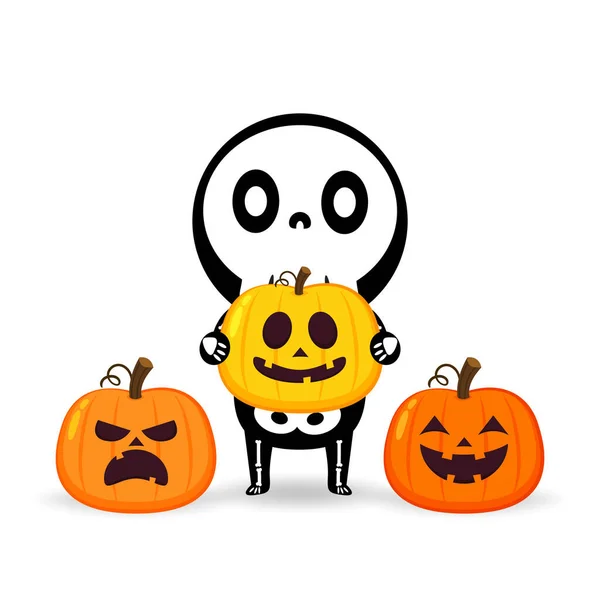 Cute Halloween Skeleton Cartoon Skeleton Halloween Day Halloween Character Cartoon — Archivo Imágenes Vectoriales