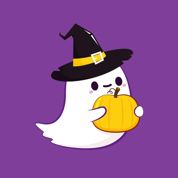 Happy Halloween Party Greeting Card Cute Ghost Holidays Cartoon Character —  Vetores de Stock