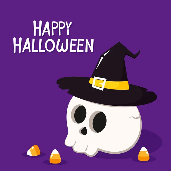 Happy Halloween Party Greeting Card Cute Skull Holidays Cartoon Character — Vettoriale Stock