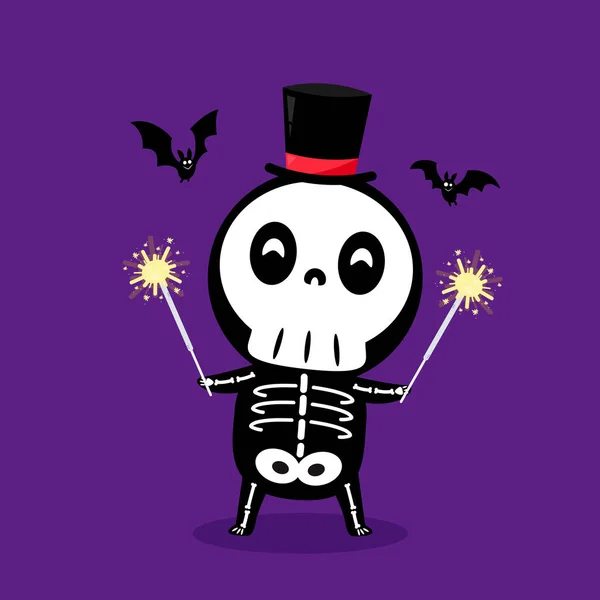 Esqueleto Halloween Bonito Cabeça Abóbora Desenhos Animados Esqueleto Dia Halloween — Vetor de Stock