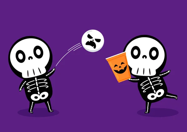 Bonito Desenho Animado Esqueleto Halloween Esqueleto Dia Halloween Desenhos Animados —  Vetores de Stock