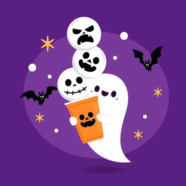Visage Halloween Sur Une Tasse Plastique Coupe Fête Isolée Fond — Image vectorielle