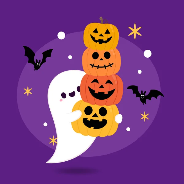 Bonne Fête Halloween Carte Vœux Avec Fantôme Mignon Vacances Personnage — Image vectorielle