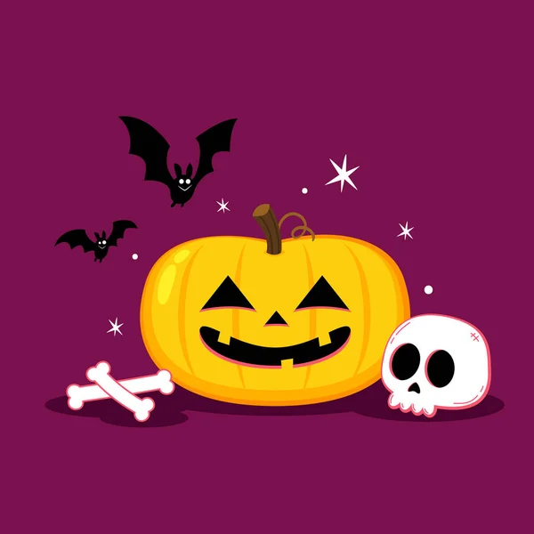 Happy Halloween Greeting Card Cute Pumpkin Holidays Cartoon Character Halloween — Image vectorielle