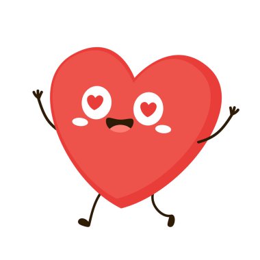 Kırmızı, sevimli kalp karakteri. Romantik düz stil Sevgililer Günü çizimleri aşkı ifade etmek için.