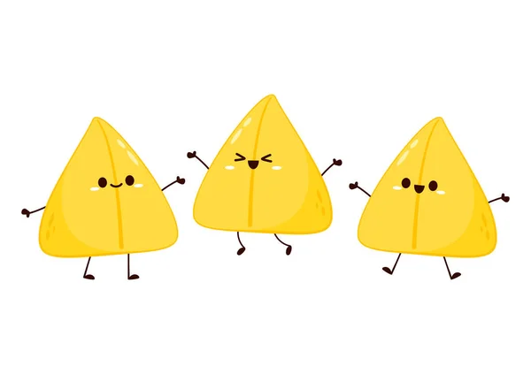 Lindo Estilo Dibujos Animados Samosa Personaje Pastelero Salado Horneado Indio — Archivo Imágenes Vectoriales