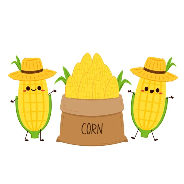 Corn Vector Dibujos Animados Carácter Lindo Vector Vegetal Aislado Blanco — Archivo Imágenes Vectoriales