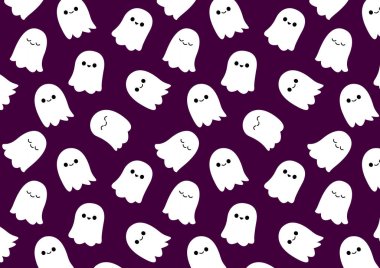 Güzel hayalet desenli duvar kâğıdı. Siyah arka planda şirin küçük çizgi film hayaletleri deseni.