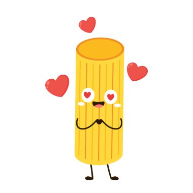 Makarna karakter tasarımı. Beyaz arka planda makarna. 