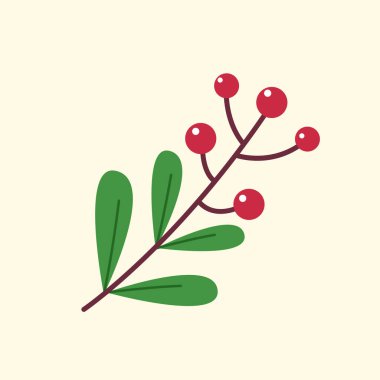 Noel meyvesi yaprakları izole edilmiş. Pastel arka planda sevimli Holly izole edilmiş. Vektör illüstrasyonu.