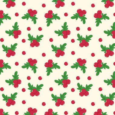 Noel meyvesi yaprakları deseni. Pastel arka planda sevimli Holly izole edilmiş. Vektör illüstrasyonu.