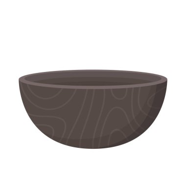 Siyah tahta kase vektörü. Beyaz arka planda ahşap kase.