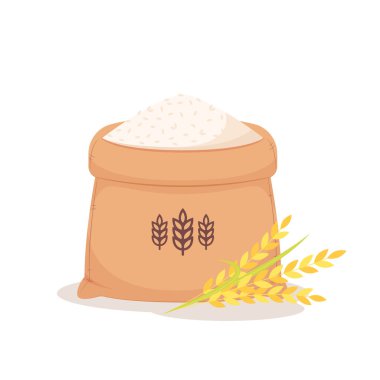 Pirinç çuvalı çizgi film vektörü. Pirinç torbası. Sembol. Paddy vektörü. Buğday vektörü.