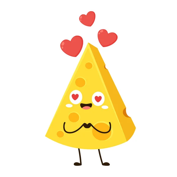 可爱的奶酪的性格 平淡有趣的食物感情用事乳制品情感载体图解 — 图库矢量图片