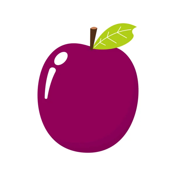 Prunes Cartoon Vector Symbol Logo Design Fresh Plum Green Leaf — ストックベクタ