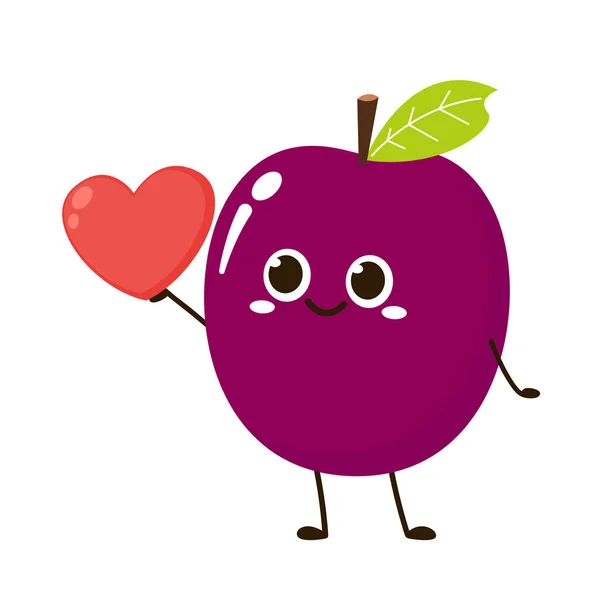 Prunes Cartoon Vector Symbol Logo Design Fresh Plum Green Leaf — 图库矢量图片