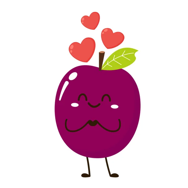 Prunes Cartoon Vector Symbol Logo Design Fresh Plum Green Leaf — Wektor stockowy