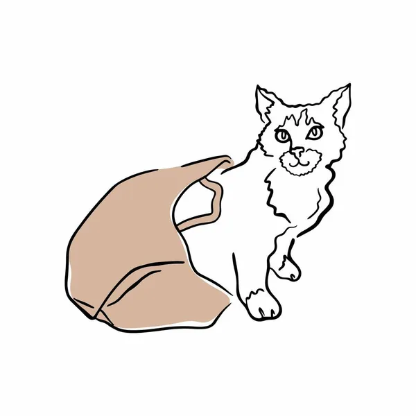 Векторна Ілюстрація Виходу Кота Пакету Створення Паперової Сумки Котячої Лінії — стоковий вектор