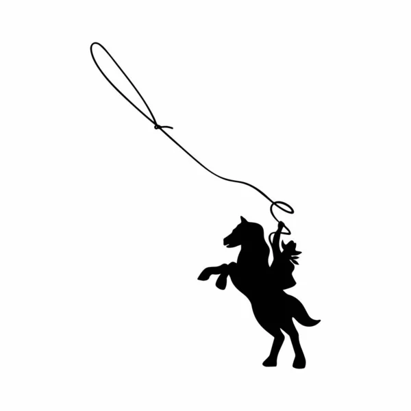 Illustration Vectorielle Cow Boy Lançant Lasso Ranch Far West Silhouette — Image vectorielle