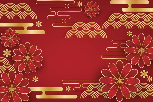 Chinesisches Neujahrsfest Banner Design Mit Blumen Und Wolken Auf Rotem lizenzfreie Stockillustrationen