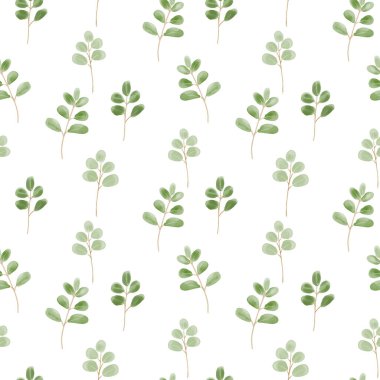 Beyaz arka planda sevimli yaprakları olan kusursuz bir desen. Vektör illüstrasyonu.