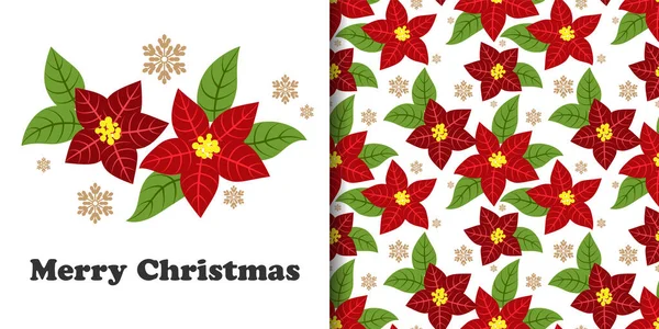 Christmas Banner Seamless Pattern Poinsettia Flower Branches Decorative — Stockvektor