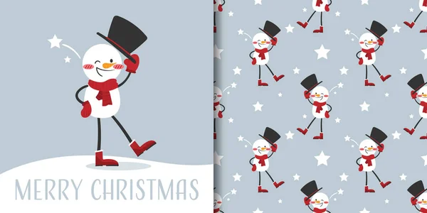 Χριστουγεννιάτικο Πανό Και Αδιάλειπτη Μοτίβο Του Χιονάνθρωπου Φορούν Κόκκινο Μαντήλι — Διανυσματικό Αρχείο