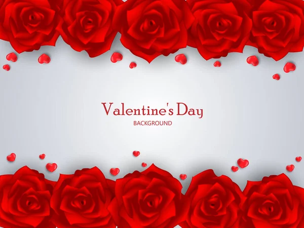 Valentine Day Background Red Rose Flowers Tiny Red Hearts Light — Stockvektor