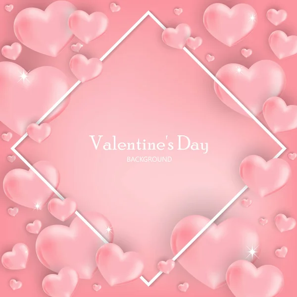 Día San Valentín Fondo Muchos Corazones Color Rosa Con Marco — Vector de stock