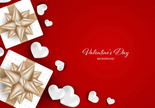Valentinstag Hintergrund Der Realistischen Weißen Geschenkboxen Mit Goldenen Bändern Und — Stockvektor