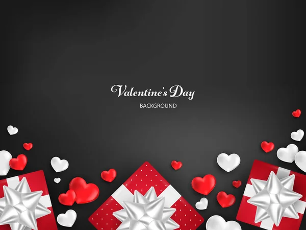 Valentijnsdag Achtergrond Van Realistische Rode Geschenkdozen Met Wit Lint Rode — Stockvector