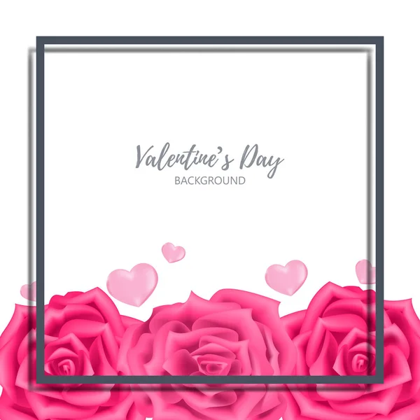 Valentijnsdag Achtergrond Van Roze Roos Bloemen Met Kleine Roze Harten — Stockvector