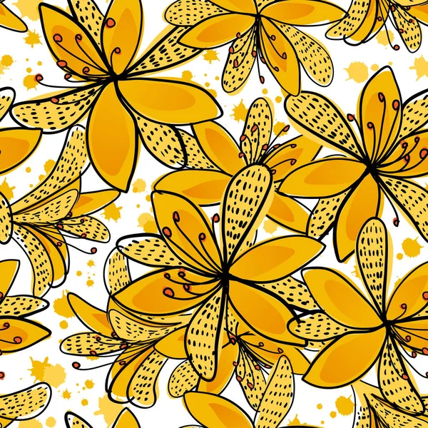 Floral Seamless Pattern Yellow Doodle Flowers White Background Vector Illustration — Stock Vector