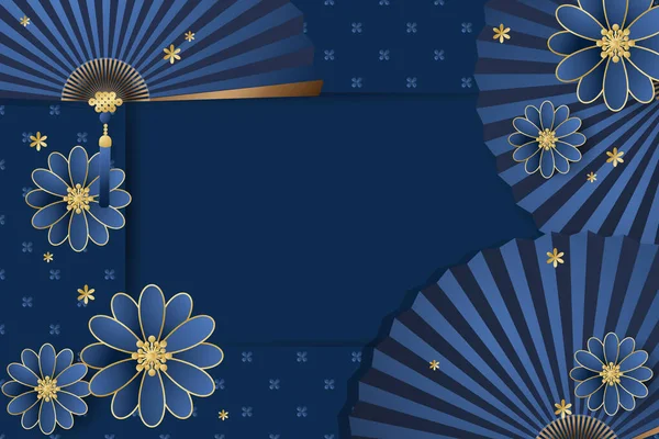 Chinesisches Neujahrsfest Banner Design Mit Faltfächern Mit Rahmen Und Blumen lizenzfreie Stockvektoren