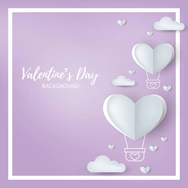 バレンタインデーのハートの背景は あなたのコピースペースのための薄い紫色の背景に線のパターンと多くの小さな心を持つ熱気球を形成します 紙の芸術スタイルで愛とバレンタインデーの概念 — ストックベクタ