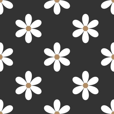 Siyah arkaplanda beyaz çiçeklerin hoş, pürüzsüz deseni.