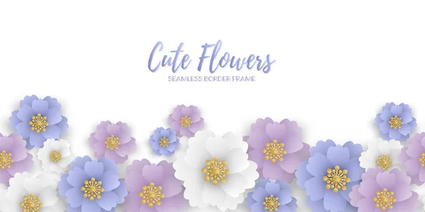 Cute Flowers White Background Seamless Border Frame Decoration Template Advertising — 스톡 벡터