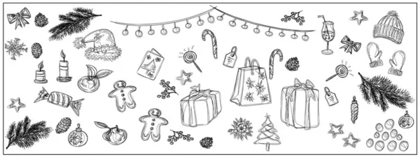 圣诞姜饼 棒棒糖 树玩具 圣诞快乐和一个快乐的新年设计的横幅 分离向量对象 — 图库矢量图片