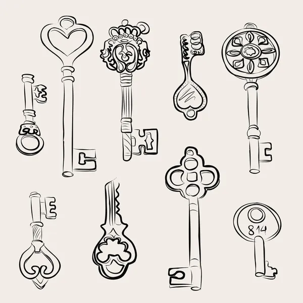 Beautiful Bronze Gold Decorative Antique Keys Interior Decor Vector Isolated — Stock Vector