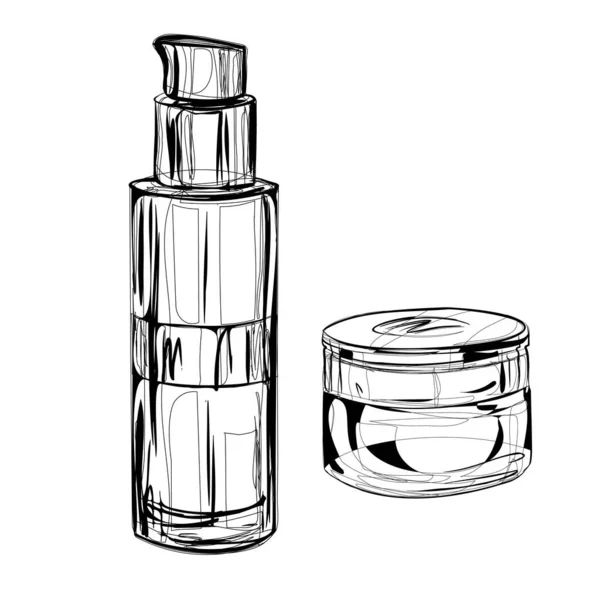 Bir takım bakım kozmetik ürünleri. Güzellik salonu, kozmetik mağazası reklamı için izole edilmiş vektör görüntüleri. Krema, toner, nemlendirici serum tüpü. 10 saniye..