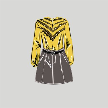 Giysiler. Ceketler, elbiseler, etekler, bluzlar, pantolonlar, pantolonlar, sırt çantaları, çantalar. Moda. Bir minimalistin temel gardırobu. İzole vektör nesnesi.