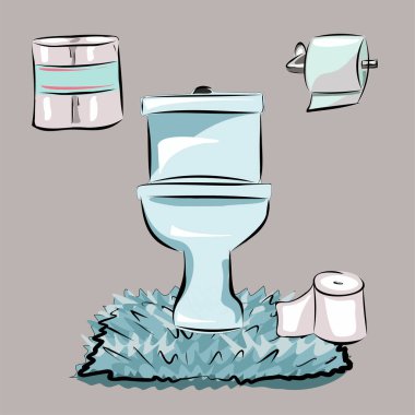 Banyo, duş, tuvalet, lavabo. Banyo, spa tedavileri, masaj, güzellik tedavili otel. Hijyen, çamaşır ve güzellik malzemeleri. İzole vektör nesneleri.