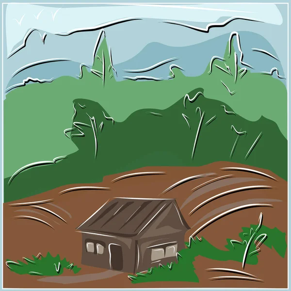 Paesaggio Una Zona Rurale Natura Alberi Ecologia Cartolina Sfondo Del — Vettoriale Stock