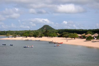  View of the beaches of Alter do Cho, state of Par, Brazil, with piraoca hill in the background. An island with freshwater beaches of the Tapajs River, in the Amazon rainforest. clipart