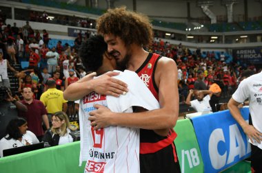 Rio de Janeiro, Brsil, 27 Ocak 2018. Basketbolcu, Vasco x Flamengo maçı sırasında NBB 'de, Carioca Arena' da New Brazil Basketbol