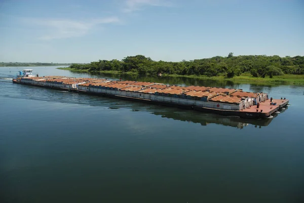 Paulo June 2006 Barge Transporting Soy Bean Tiete River Located — Stock Photo, Image