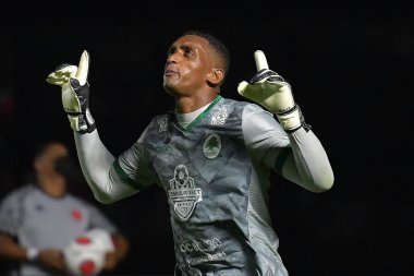 Rio de Janeiro, 30 Ocak 2022 Boavista takımının kalecisi Fernando, Campeonato Carioca 'ya karşı oynanan maçta So Janurio Stadyumu' nda mücadele etti..